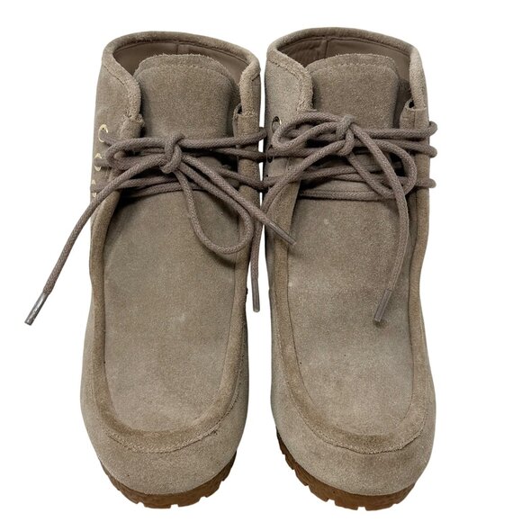 Michael Kors Rye Womens Wedge Beige Suede Bootie Gum Soles Size 7 Medium - Picture 2 of 9